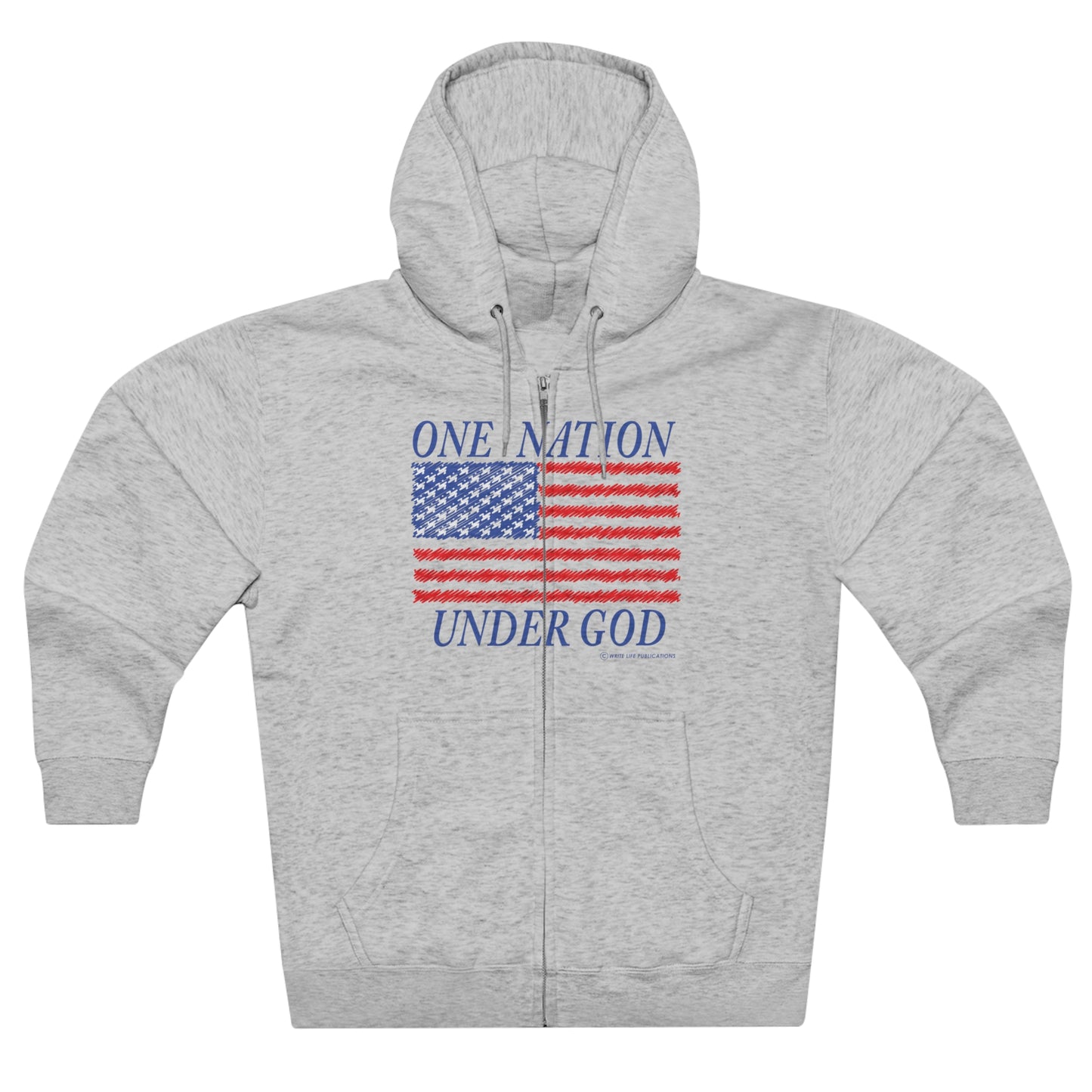 Women's One Nation Under God with American Flag Premium Full Zip Hoodie