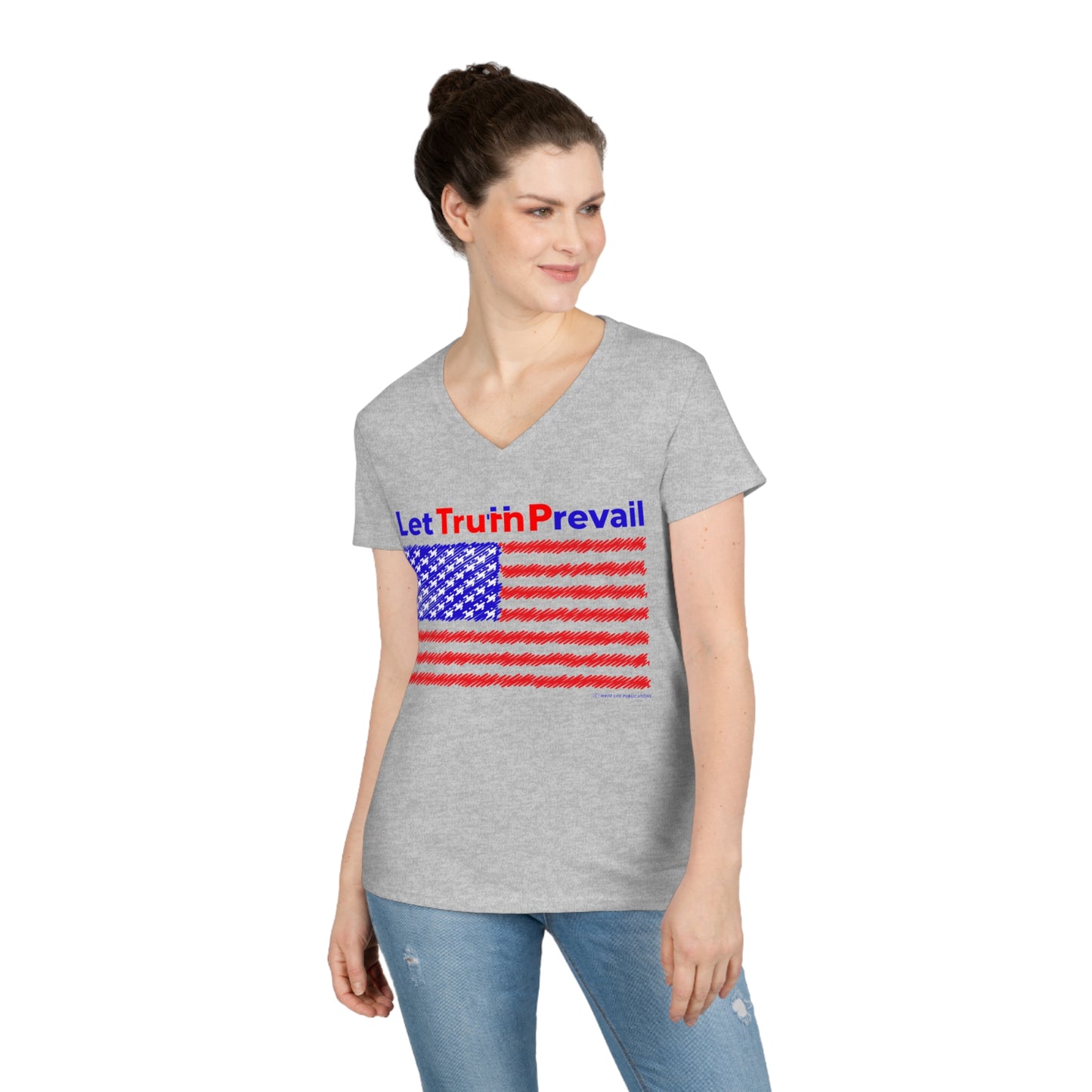 Women's Let Truth (Trump) with American Flag V-Neck Tee