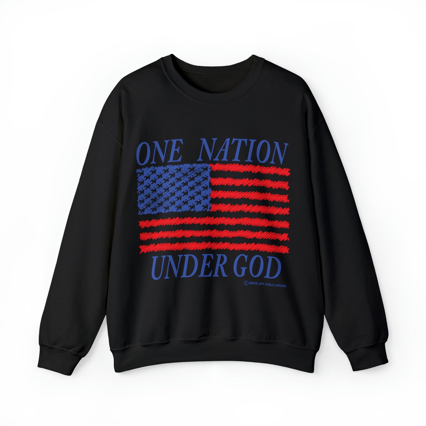 Women's One Nation Under God with American Flag  Heavy Blend™ Crewneck Sweatshirt