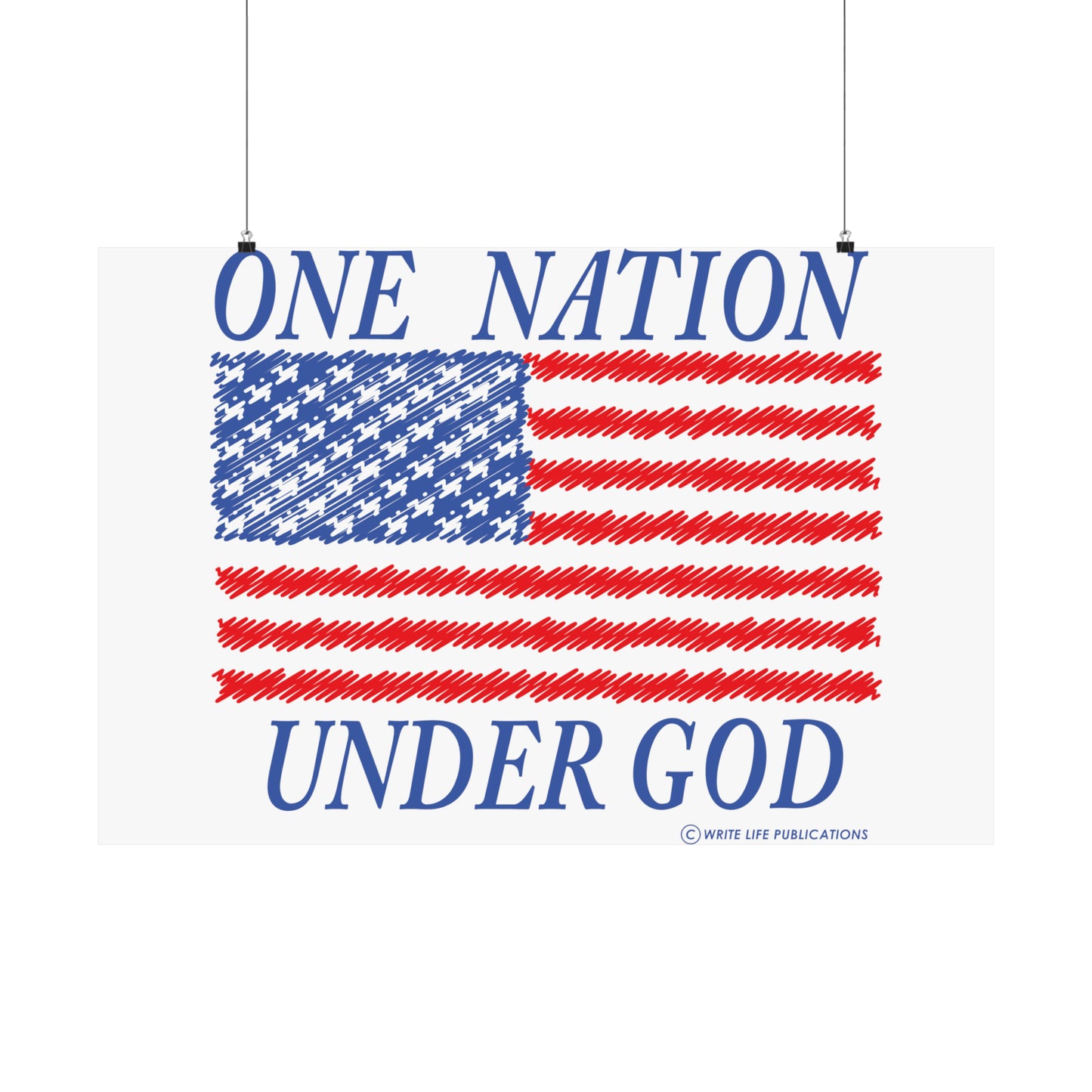 One Nation Under God with American Flag Premium Matte Horizontal Poster