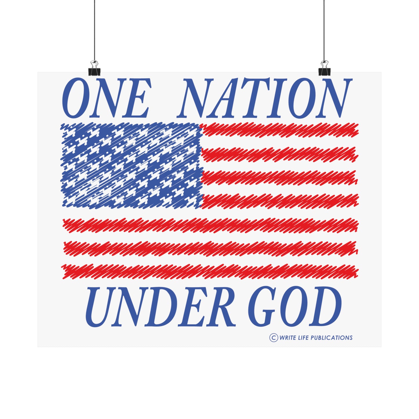 One Nation Under God with American Flag Premium Matte Horizontal Poster