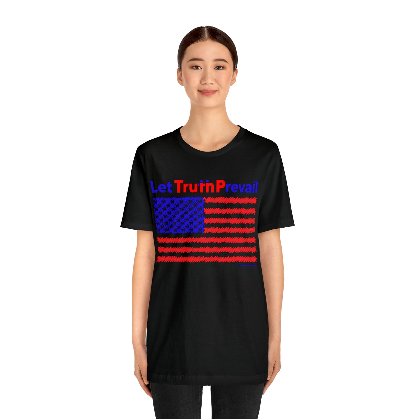 Women's Let Truth (Trump) Prevail With American Flag Jersey Short Sleeve Tee