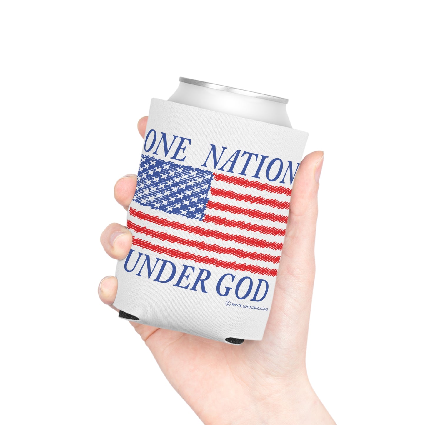 One Nation Under God with American Flag Can Cooler