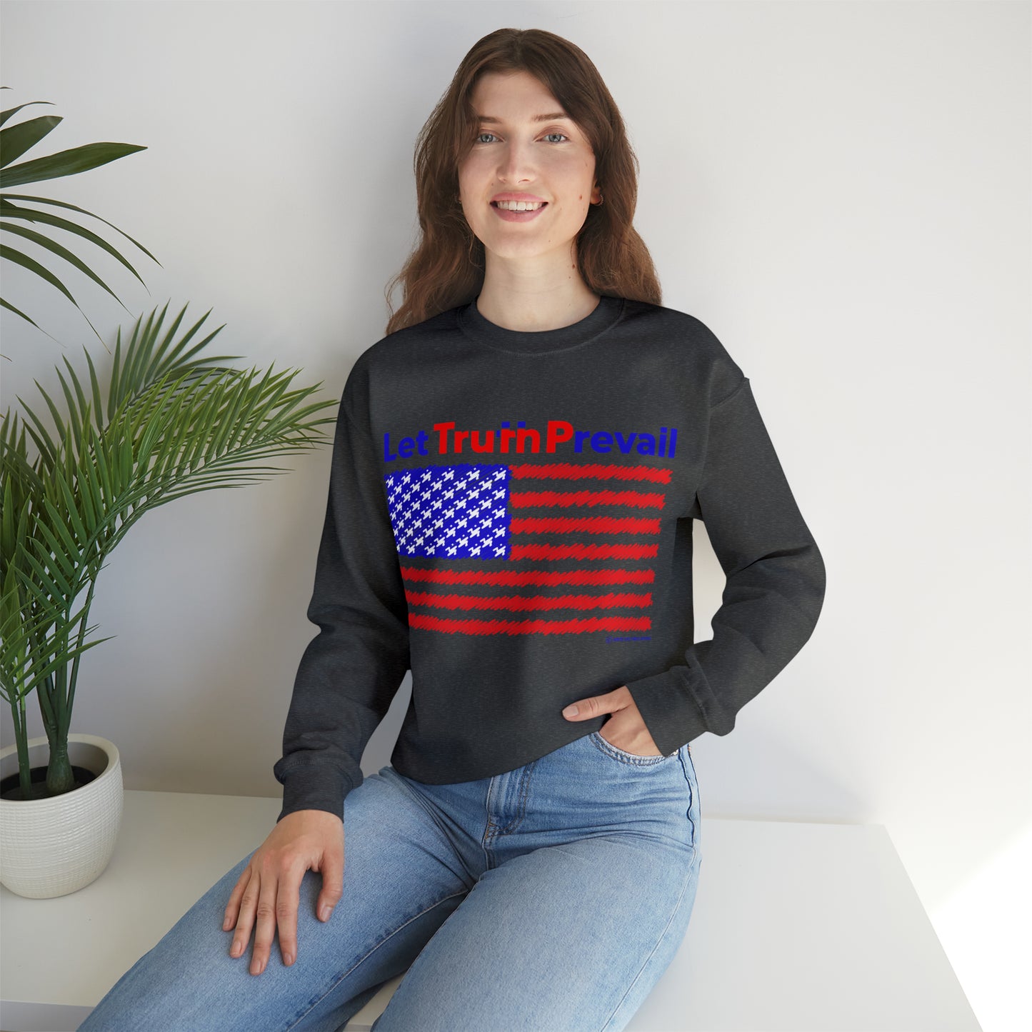 Women's Let Truth (Trump) Prevail with American Flag Heavy Blend™ Crewneck Sweatshirt