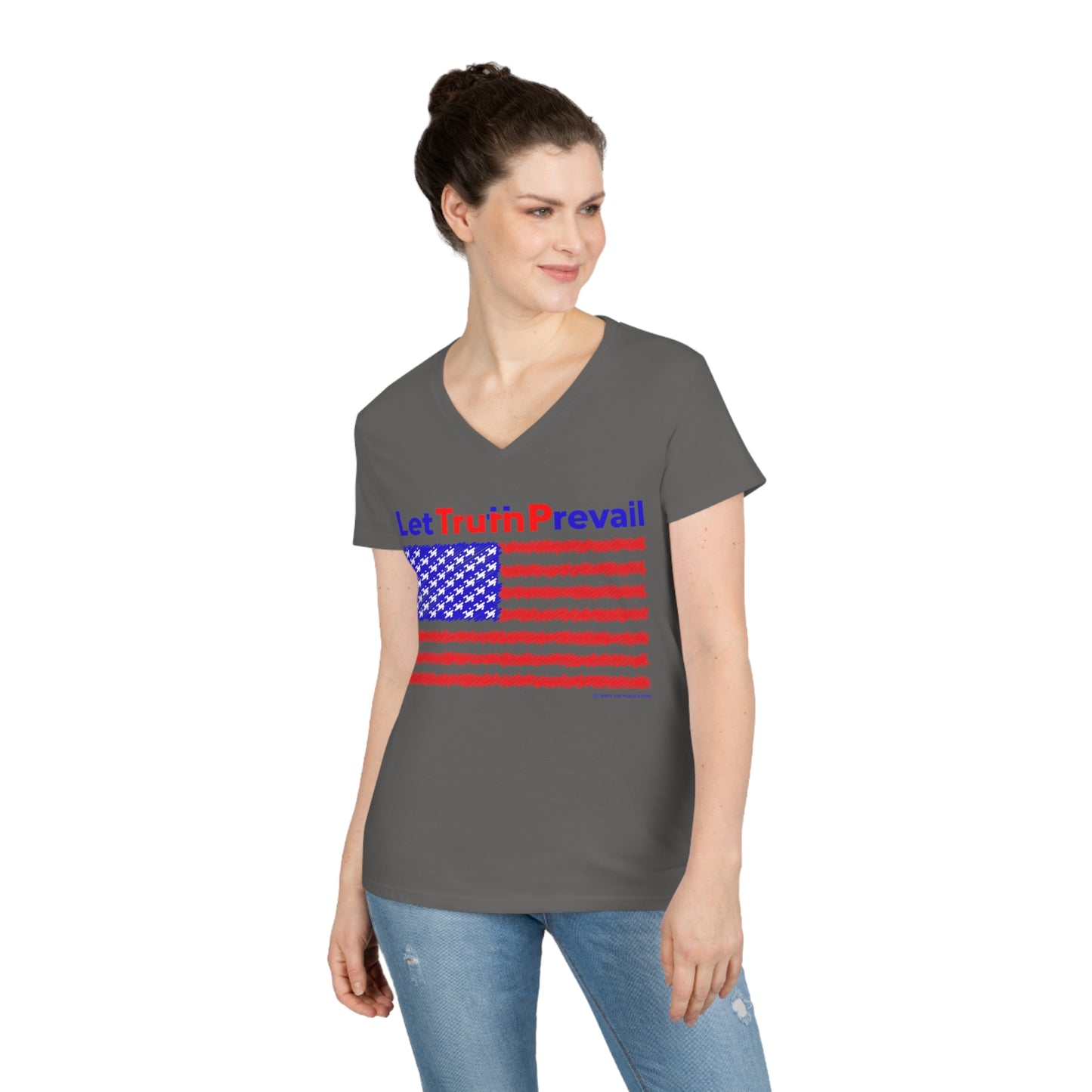 Women's Let Truth (Trump) with American Flag V-Neck Tee