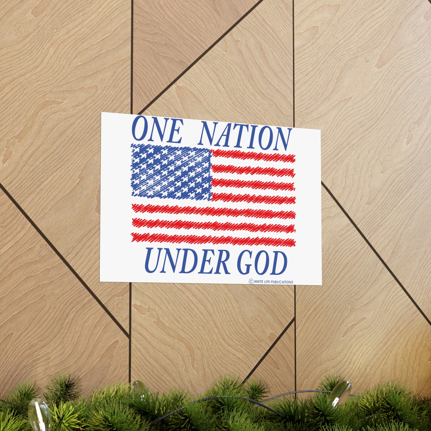 One Nation Under God with American Flag Premium Matte Horizontal Poster